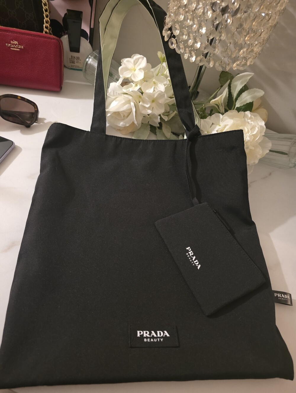 Prada Black Canvas Tote with Matching Pouch